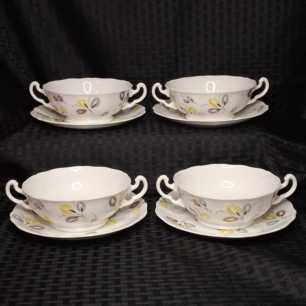 ADDERLEY Fine Bone China England-Carnival 4 Sets Flat Cream Soup Bowl and Saucer